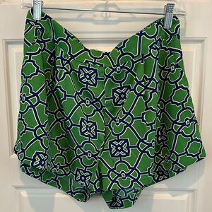 High Waist Green and Blue Geometric Pattern Shorts